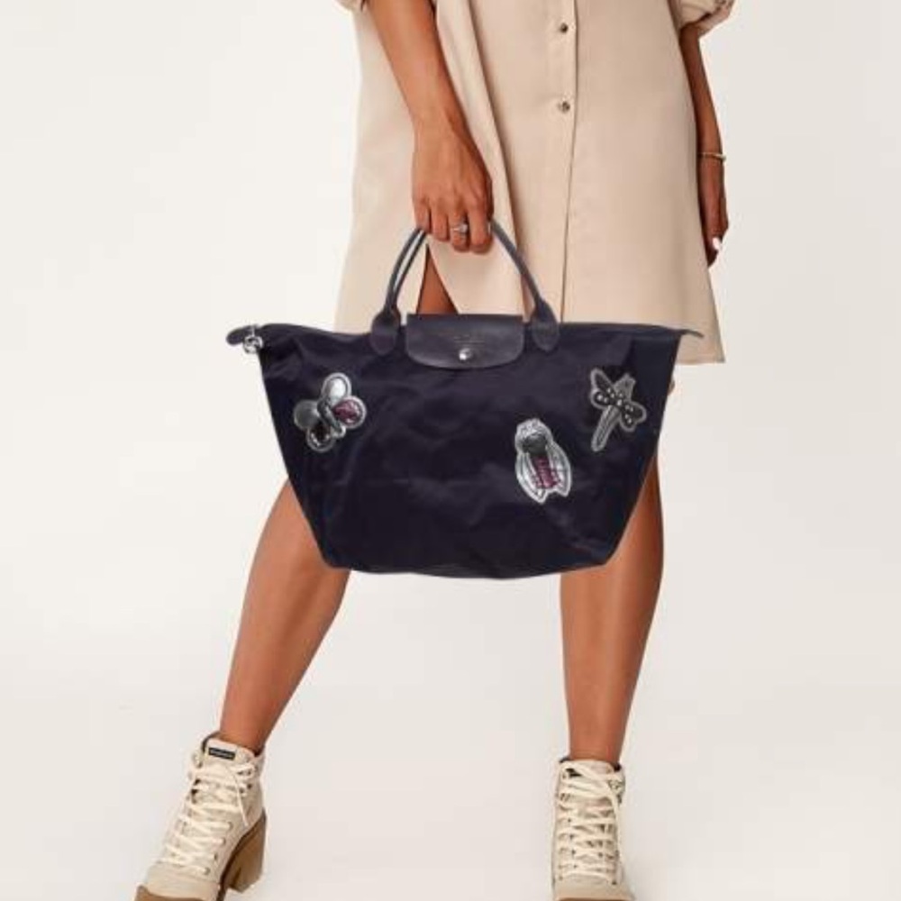 Longchamp
Longchamp Purple Embroidered Patches Nylon and Leather Le Pliage Tote